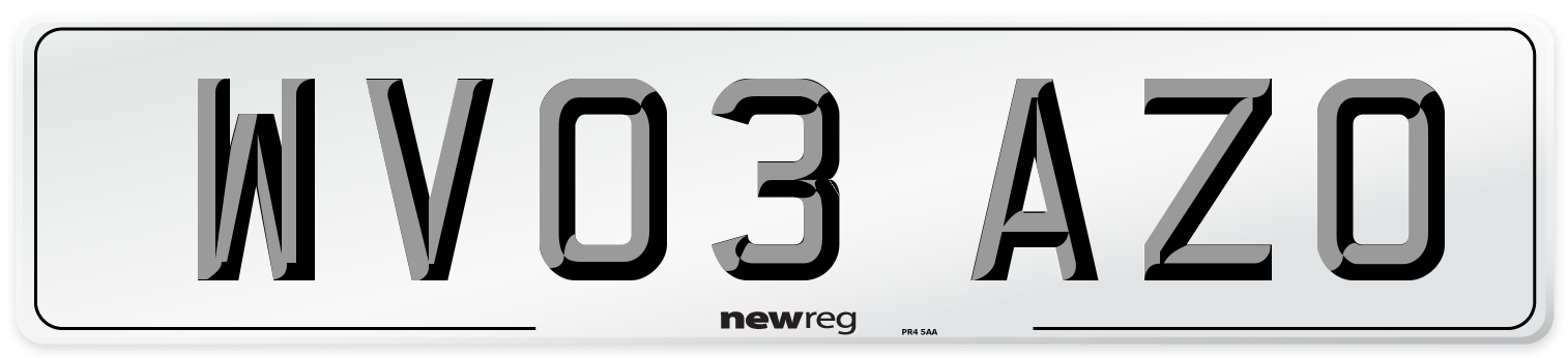 WV03 AZO Number Plate from New Reg